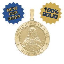 Load image into Gallery viewer, 14K Gold Round Sacred Heart of Jesus Medallion (5/8 inch - 1 inch)
