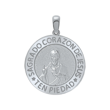 Load image into Gallery viewer, Sterling Silver Round Sagrado Corazon de Jesus Medallion (3/4 inch - 1 inch)
