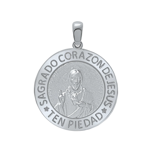 Sterling Silver Round Sagrado Corazon de Jesus Medallion (3/4 inch - 1 inch)