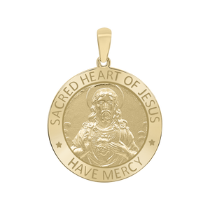 14K Gold Round Sacred Heart of Jesus Medallion (5/8 inch - 1 inch)