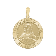 Load image into Gallery viewer, 14K Gold Round Sacred Heart of Jesus Medallion (5/8 inch - 1 inch)
