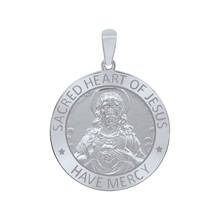Load image into Gallery viewer, Sterling Silver Round Sacred Heart of Jesus Medallion (5/8 inch - 1 inch)
