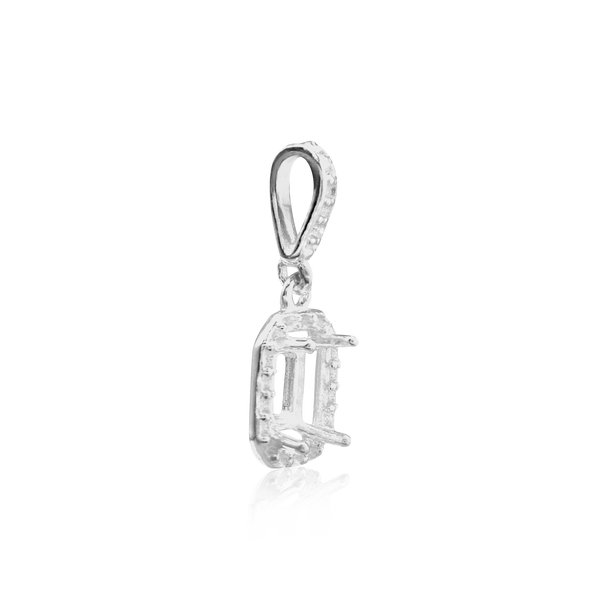 ITI NYC Emerald Four Prong Halo Pendant in Sterling Silver (5.00 x 3.00 mm - 12.00 x 10.00 mm)