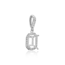 Load image into Gallery viewer, ITI NYC Emerald Four Prong Halo Pendant in Sterling Silver (5.00 x 3.00 mm - 12.00 x 10.00 mm)
