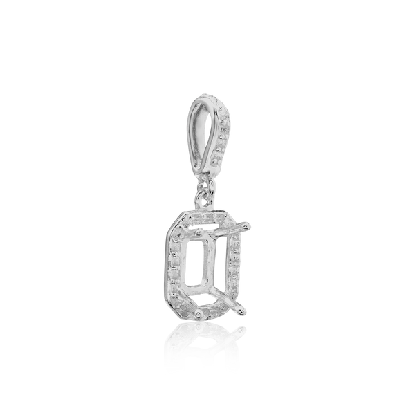 ITI NYC Emerald Four Prong Halo Pendant in Sterling Silver (5.00 x 3.00 mm - 12.00 x 10.00 mm)