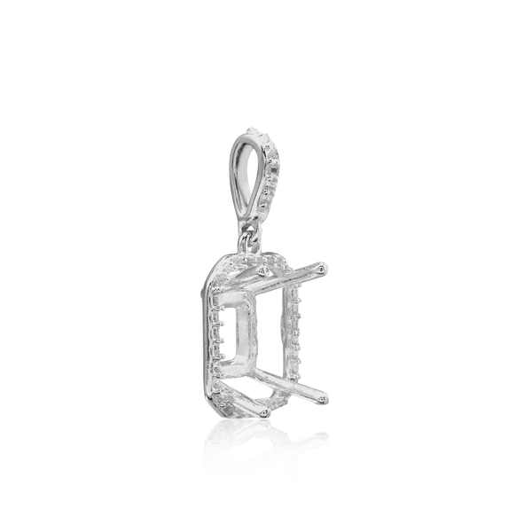 ITI NYC Emerald Four Prong Halo Pendant in Sterling Silver (5.00 x 3.00 mm - 12.00 x 10.00 mm)