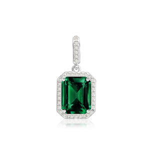 ITI NYC Emerald Four Prong Halo Pendant in Sterling Silver (5.00 x 3.00 mm - 12.00 x 10.00 mm)