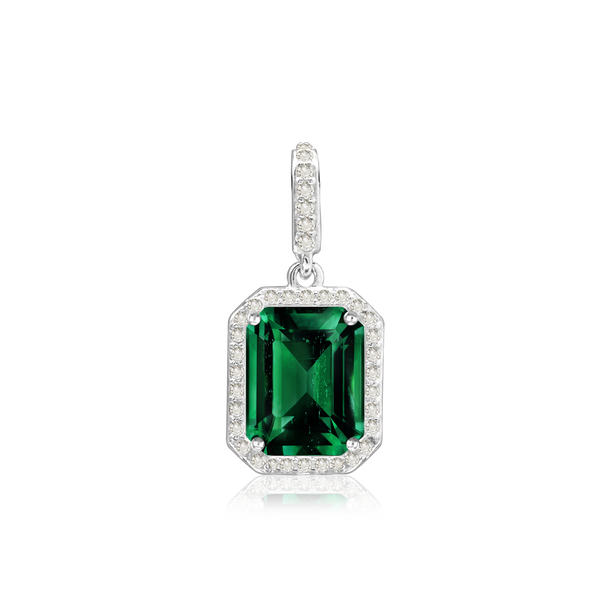 ITI NYC Emerald Four Prong Halo Pendant in Sterling Silver (5.00 x 3.00 mm - 12.00 x 10.00 mm)