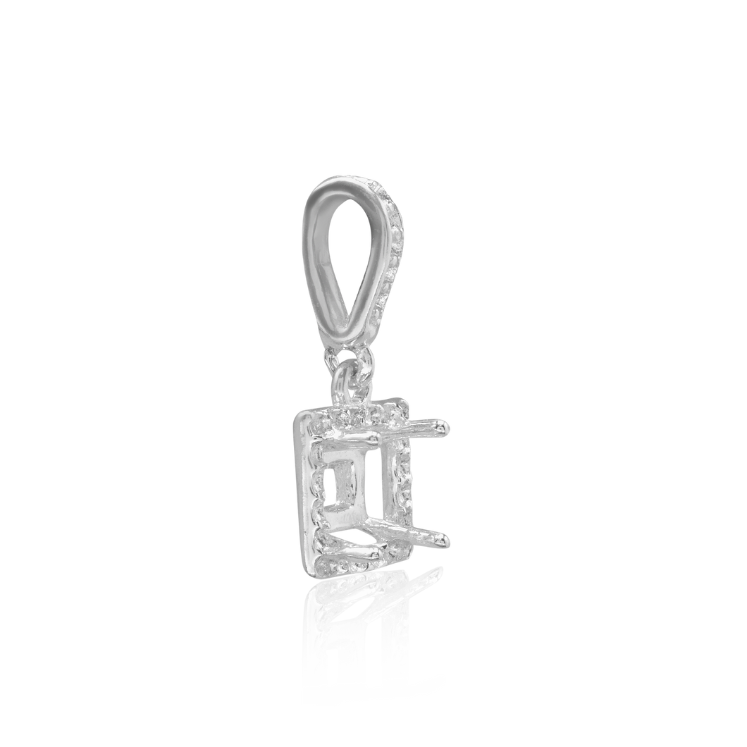 ITI NYC Square Four Prong Halo Pendant in Sterling Silver (4.50 mm - 10.00 mm)