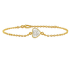 Diamond or Gemstone Heart Bezel Charm in 14K Yellow Diamond Cut Cable Bracelet