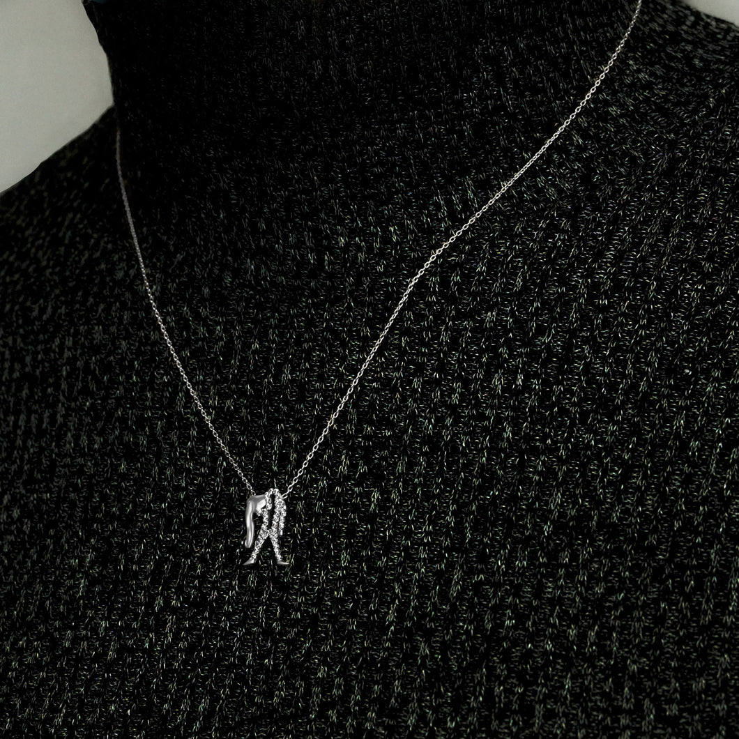 Aquarius Necklace with Cubic Zirconia in Sterling Silver (17 x 10 mm)