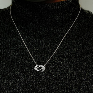 Pisces Necklace with Cubic Zirconia in Sterling Silver (11 x 17 mm)