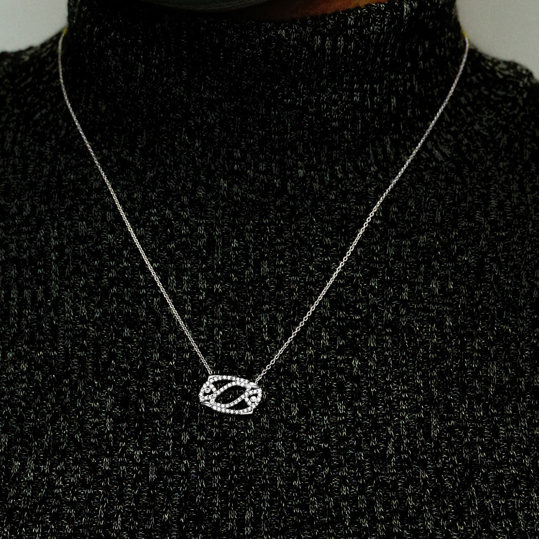 Pisces Necklace with Cubic Zirconia in Sterling Silver (11 x 17 mm)