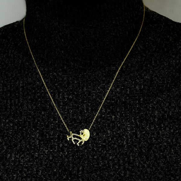 Leo Necklace with Cubic Zirconia in Sterling Silver (15 x 22 mm)