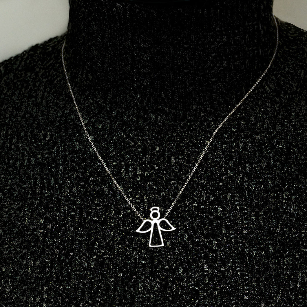 Angel Outline Necklace in Sterling Silver (22 x 22 mm)
