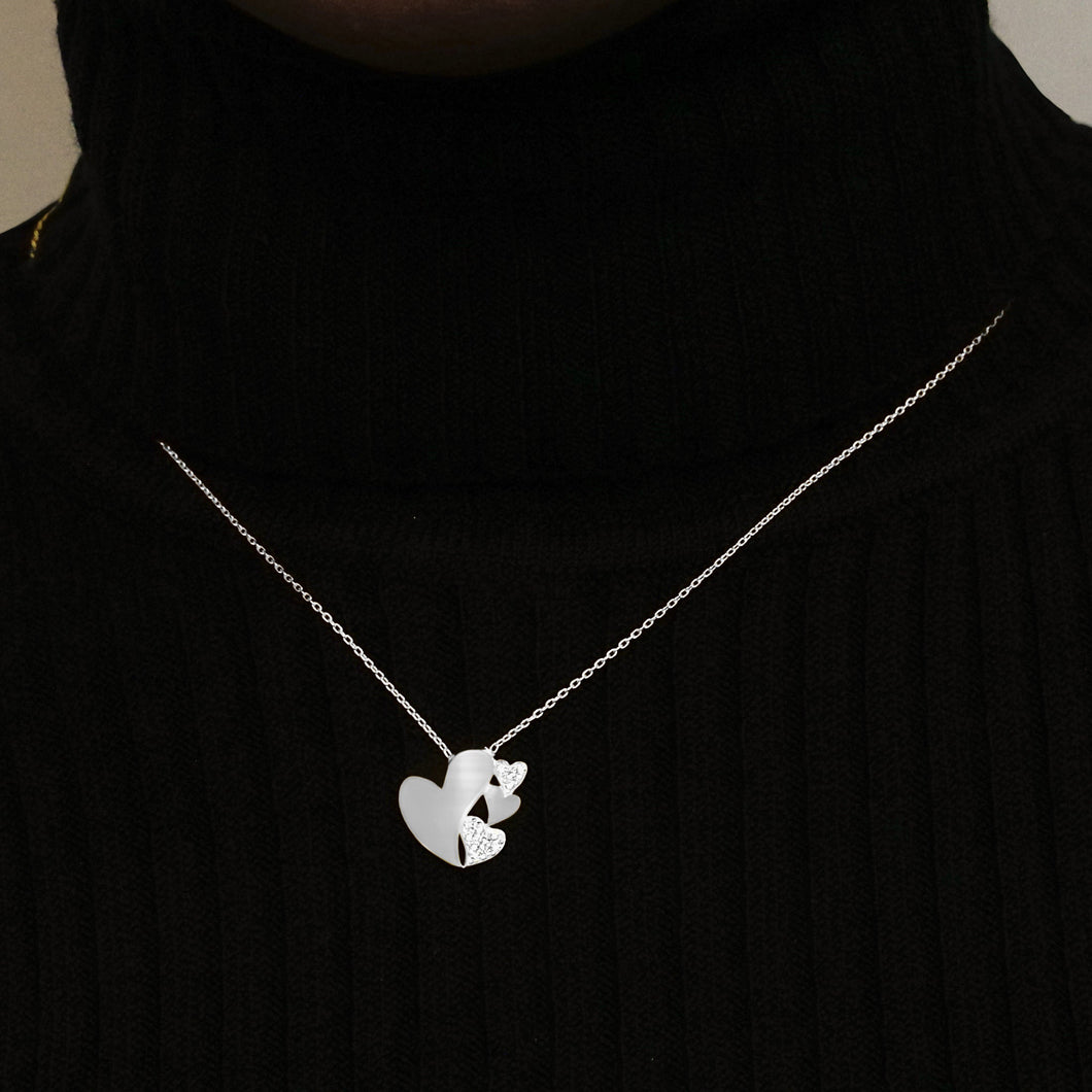 4 Hearts Necklace in Sterling Silver (16 x 15 mm)