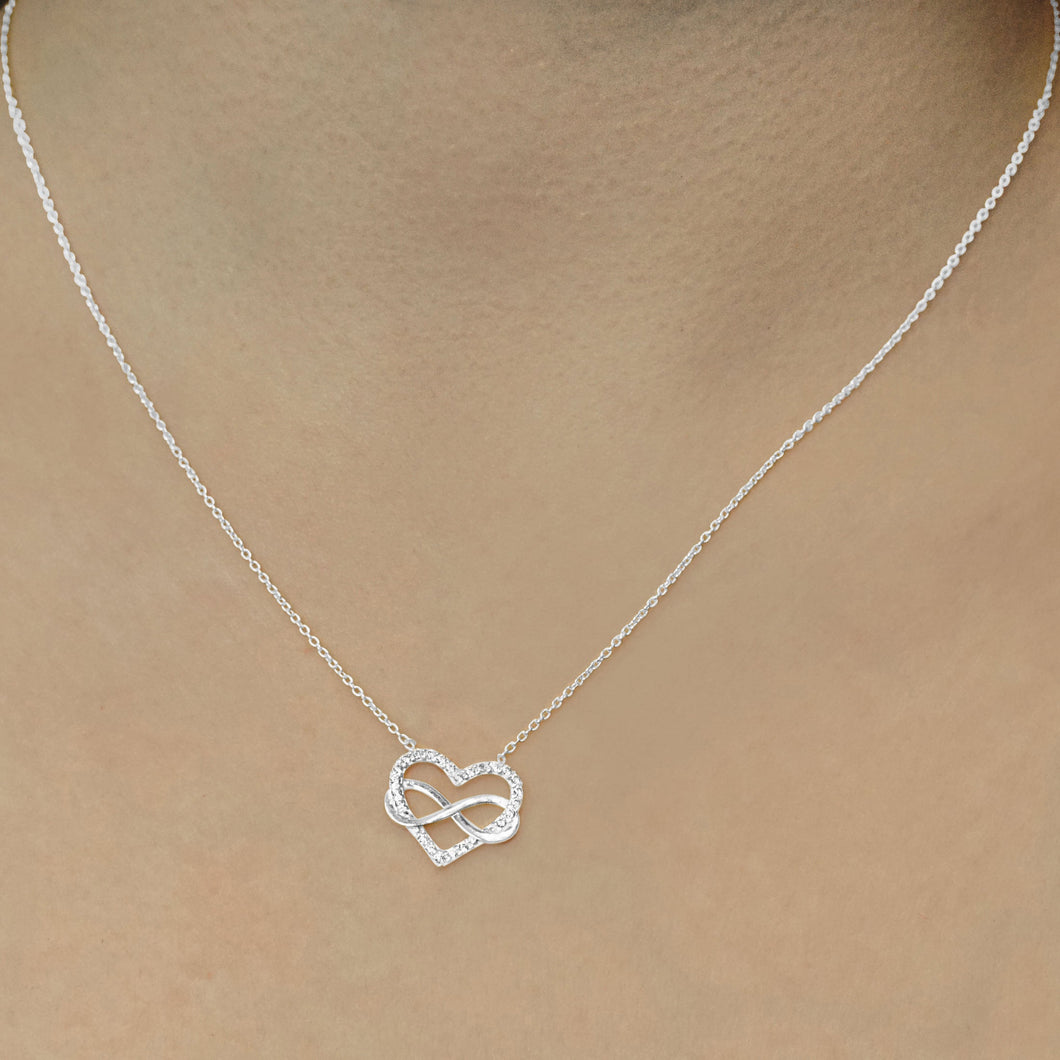 Linked Heart & Infinity Necklace in Sterling Silver (15 x 16 mm)