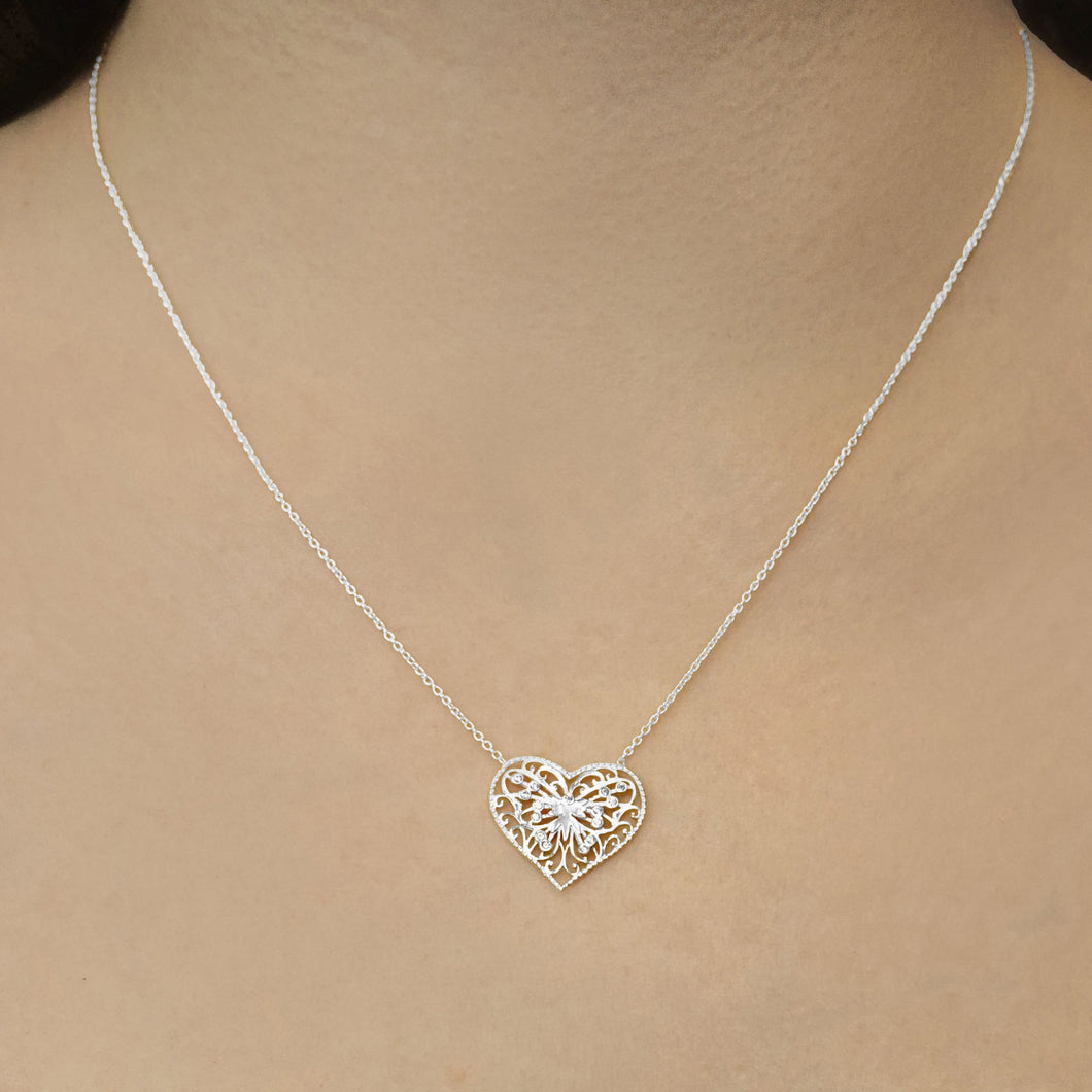 Filigree Heart Necklace in Sterling Silver (19 x 20 mm)