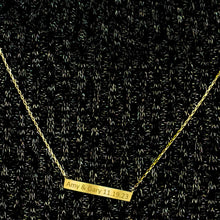 Load image into Gallery viewer, Bar Necklace with Engraving in 14K Yellow Gold (18&quot; Chain)
