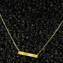 Load image into Gallery viewer, Bar Necklace with Engraving in Sterling Silver 18K Yellow Gold Finish (18&quot; Chain)
