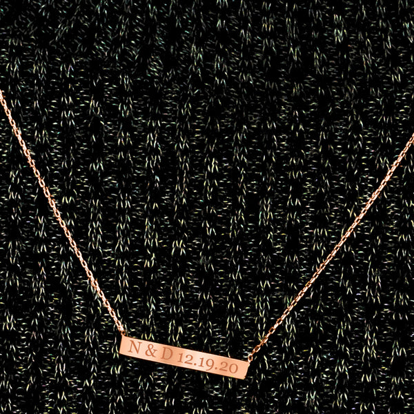 Bar Necklace with Engraving in 14K Rose Gold (18" Chain)