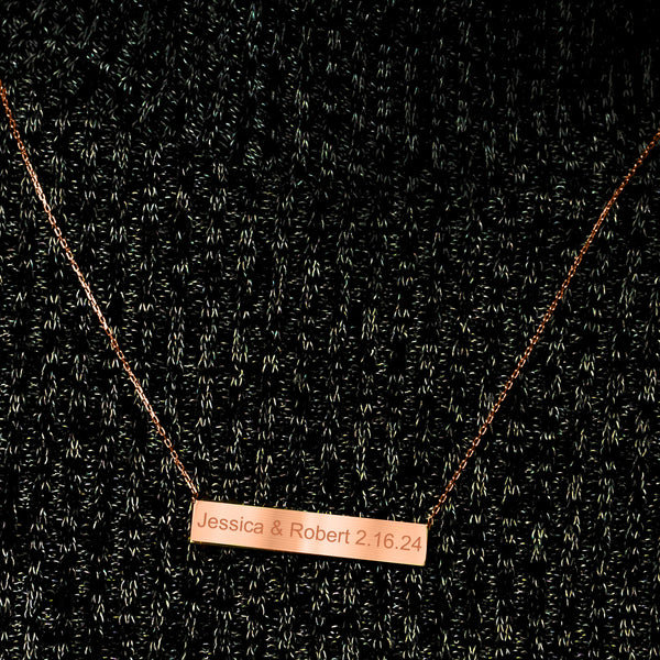 Bar Necklace with Engraving in 14K Rose Gold (18" Chain)