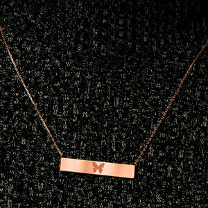 Bar Necklace with Engraving in Sterling Silver 18K Pink Gold Finish (18" Chain)