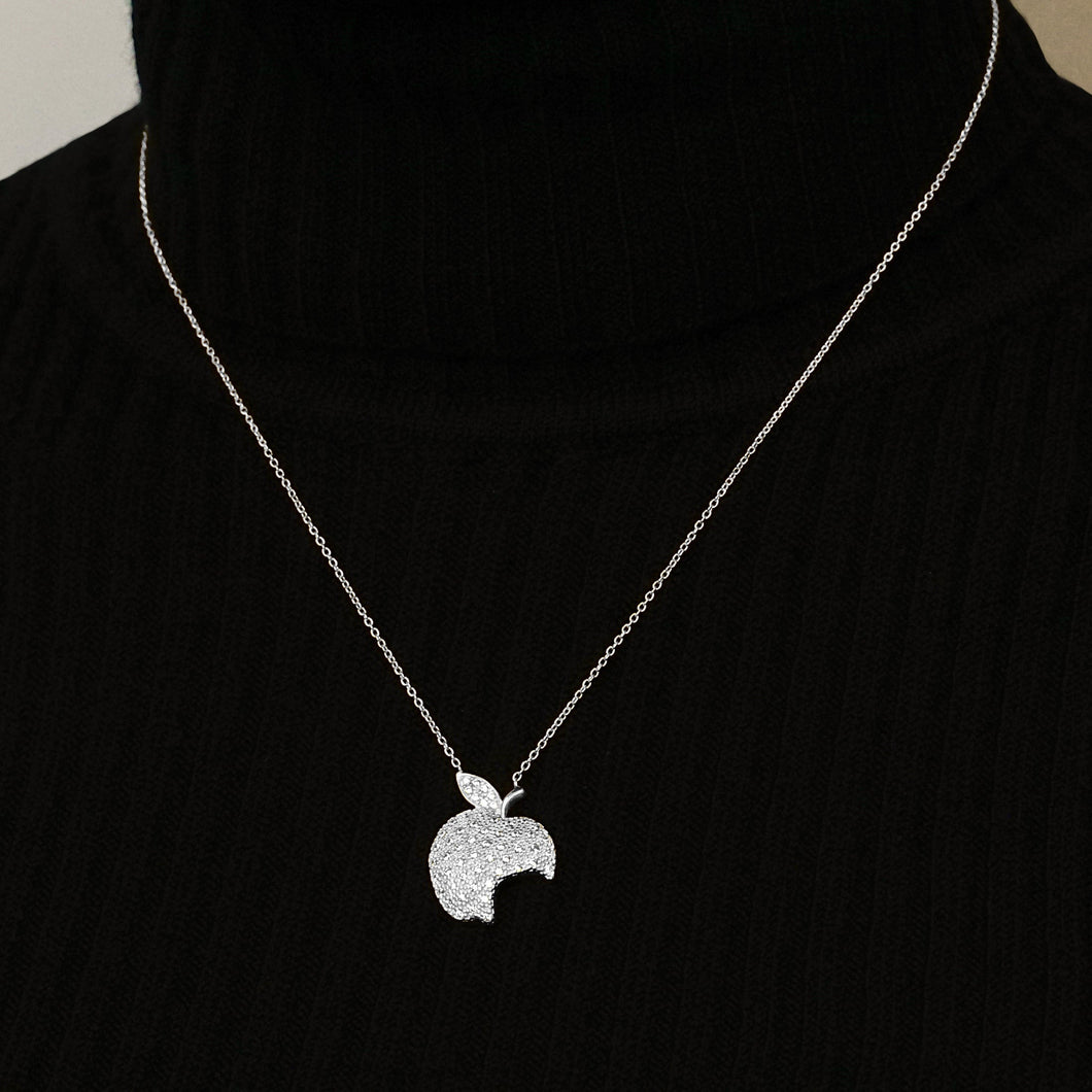 Big Apple with Bite Necklace in Sterling Silver (23 x 17 mm)