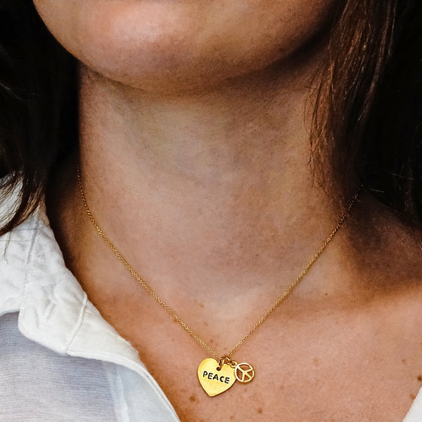 Peace Heart Necklace in Sterling Silver (15 x 15 mm)