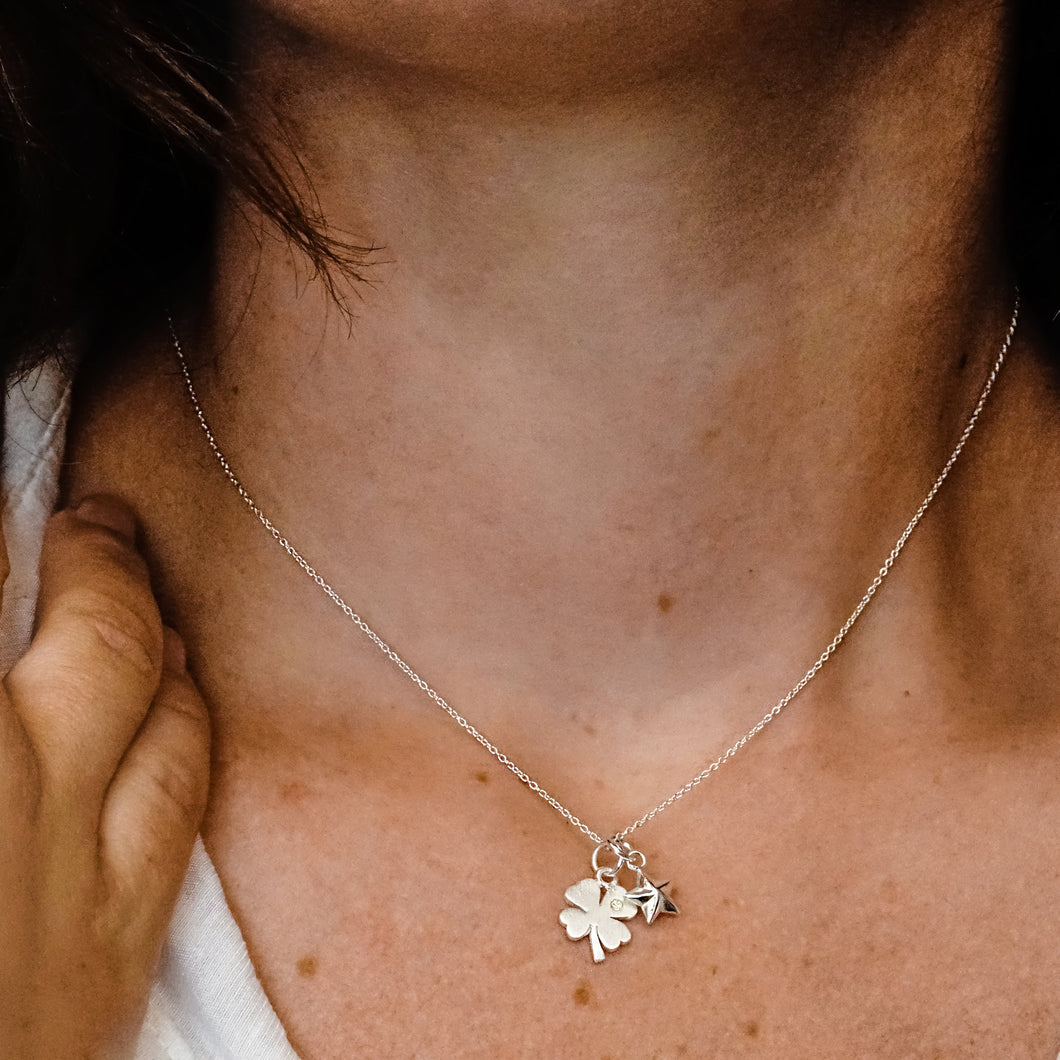 Clover & Star Necklace in Sterling Silver (15 x 12 mm)