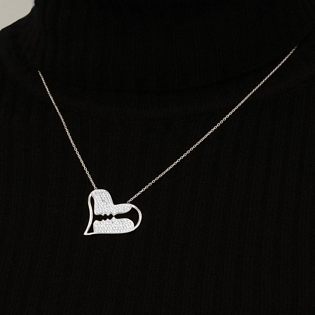 Heart & Kissing Faces Necklace in Sterling Silver (22 x 26 mm)