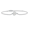Diamond or Gemstone Heart Bezel Charm in 14K White Diamond Cut Cable Bracelet