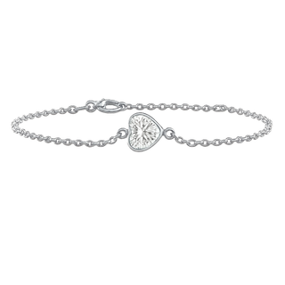 Diamond or Gemstone Heart Bezel Charm in 14K White Diamond Cut Cable Bracelet