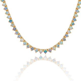 Tennis Necklace with Opal Stones (October Birthstones) in 14K Gold (1.75 mm - 4.0 mm)