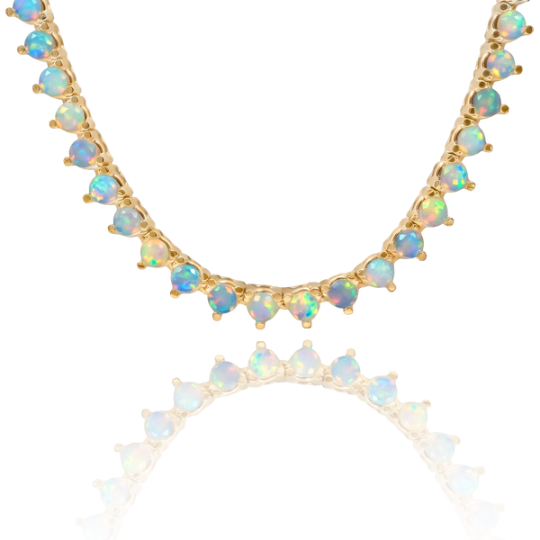 Tennis Necklace with Opal Stones (October Birthstones) in 14K Gold (1.75 mm - 4.0 mm)