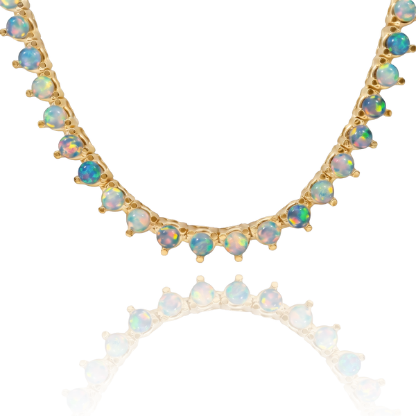 Tennis Necklace with Opal Stones (October Birthstones) in 14K Gold (1.75 mm - 4.0 mm)