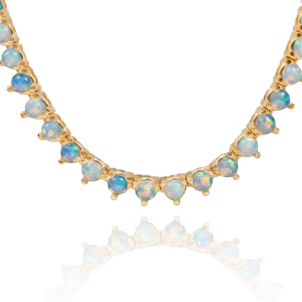 Tennis Necklace with Opal Stones (October Birthstones) in 14K Gold (1.75 mm - 4.0 mm)