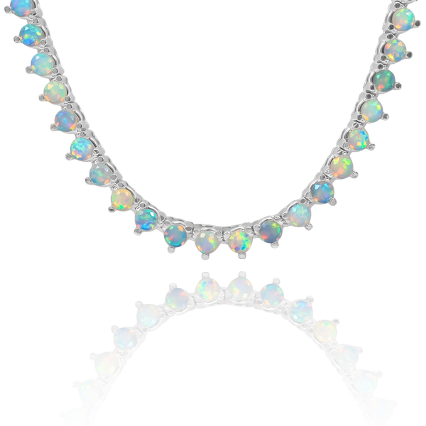 Tennis Necklace with Opal Stones (October Birthstones) in 14K Gold (1.75 mm - 4.0 mm)