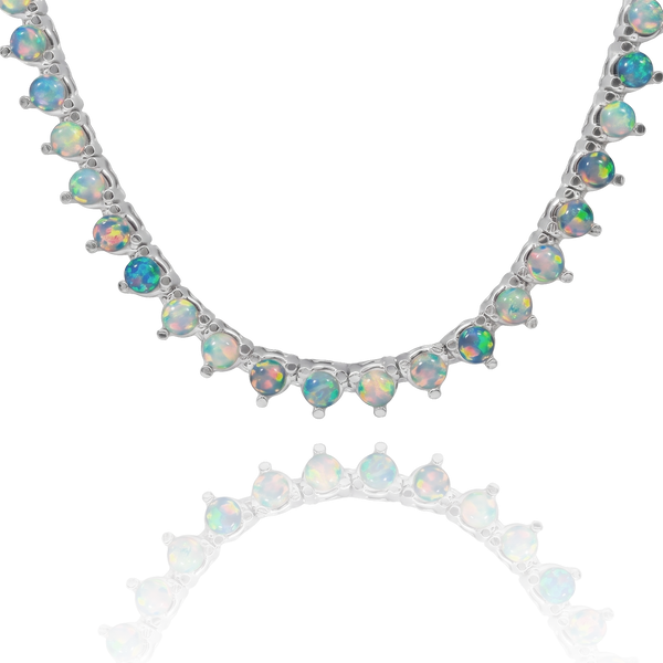 Tennis Necklace with Opal Stones (October Birthstones) in 14K Gold (1.75 mm - 4.0 mm)