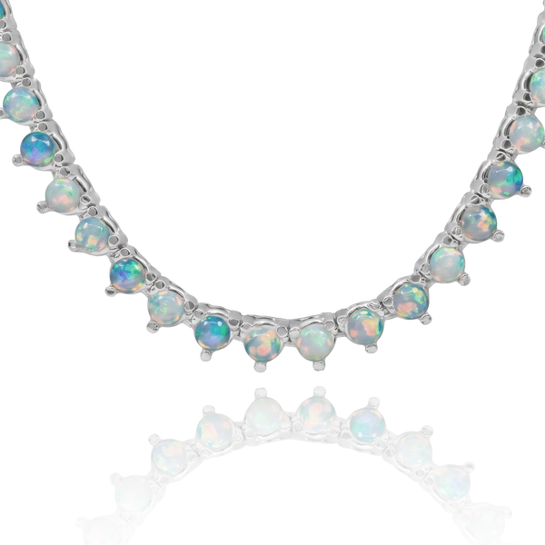 Tennis Necklace with Opal Stones (October Birthstones) in 14K Gold (1.75 mm - 4.0 mm)