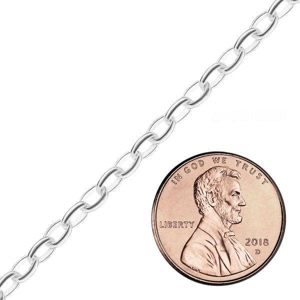 Bulk / Spooled Oval Rolo Chain in Sterling Silver (2.60 mm - 5.00 mm)