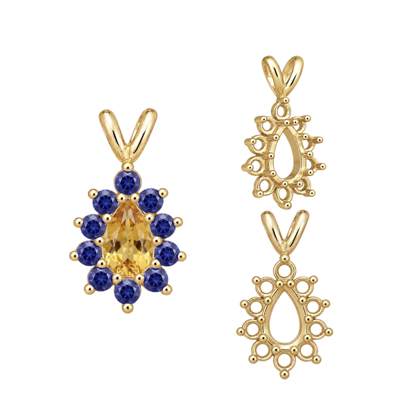 ITI NYC 10 Stone Pear Shape Cluster Pendants (5.00 x 3.00 mm - 7.00 x 5.00 mm)