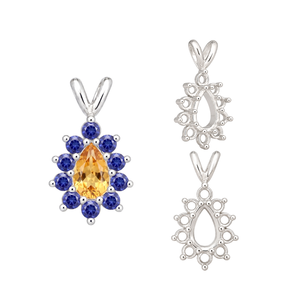 ITI NYC 10 Stone Pear Shape Cluster Pendants (5.00 x 3.00 mm - 7.00 x 5.00 mm)