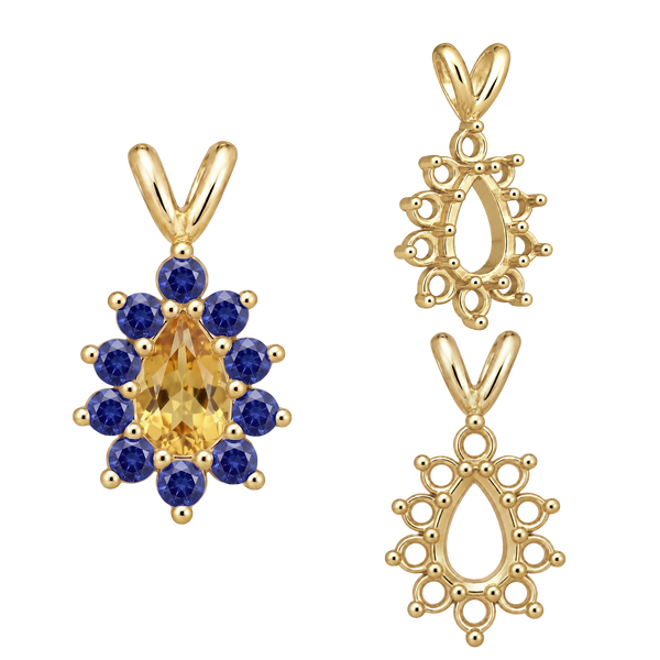 ITI NYC 10 Stone Pear Shape Cluster Pendants (5.00 x 3.00 mm - 7.00 x 5.00 mm)