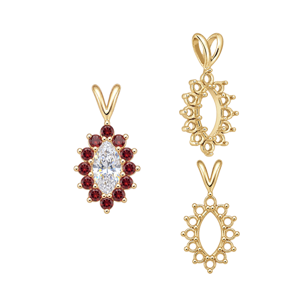 ITI NYC 12 Stone Marquise Shaped Cluster Pendants (4.00 x 1.75 mm - 12.00 x 6.00 mm)