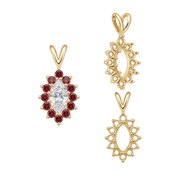 ITI NYC 12 Stone Marquise Shaped Cluster Pendants (4.00 x 1.75 mm - 12.00 x 6.00 mm)