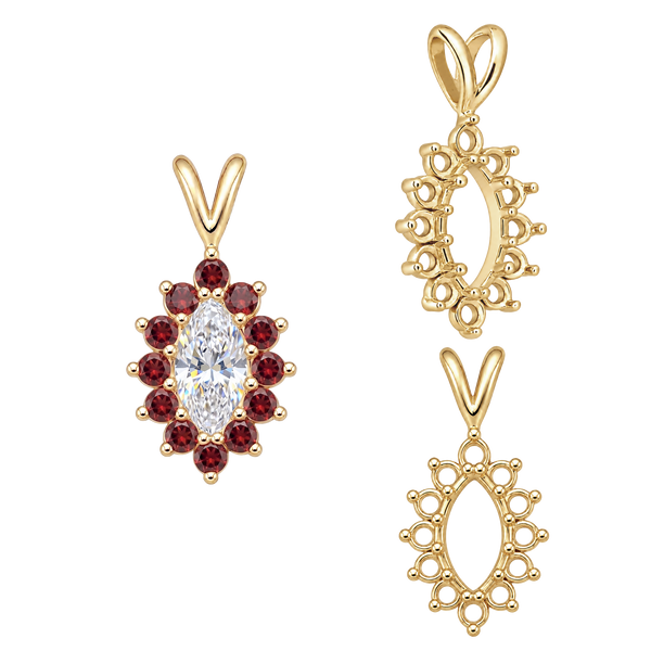 ITI NYC 12 Stone Marquise Shaped Cluster Pendants (4.00 x 1.75 mm - 12.00 x 6.00 mm)