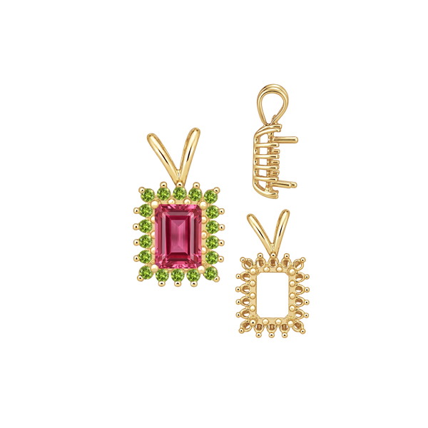 ITI NYC Emerald Shape Cluster Pendants (14-18 Side Stones | 6.00 x 4.00 mm - 10.00 x 8.00 mm)