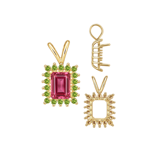 ITI NYC Emerald Shape Cluster Pendants (14-18 Side Stones | 6.00 x 4.00 mm - 10.00 x 8.00 mm)