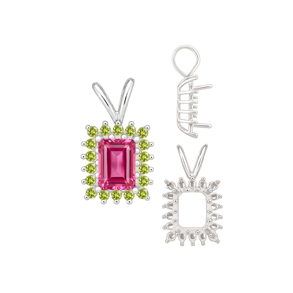 ITI NYC Emerald Shape Cluster Pendants (14-18 Side Stones | 6.00 x 4.00 mm - 10.00 x 8.00 mm)